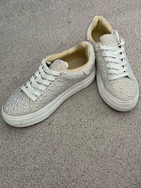 Betsey Johnson Sidny Lace-Up Rhinestone Platform Sneakers